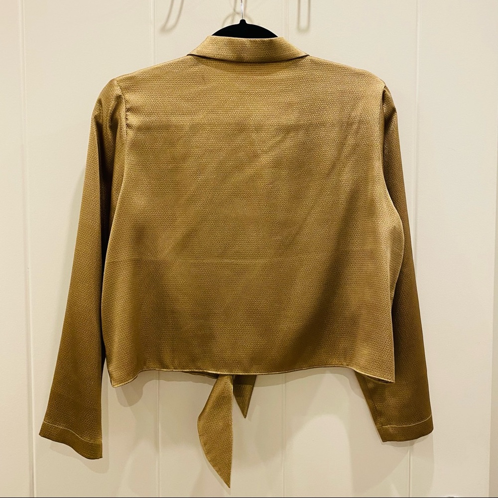 OAK + FORT Front Tie Blouse Crop Top (Size M) in Gold - Picture 6 of 6